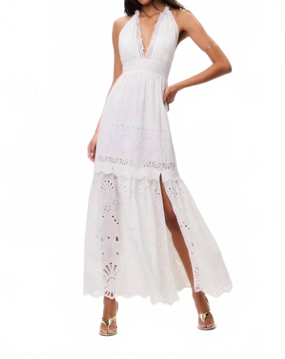 NEW LOVESHACKFANCY trix eyelet halter maxi dress in optic white